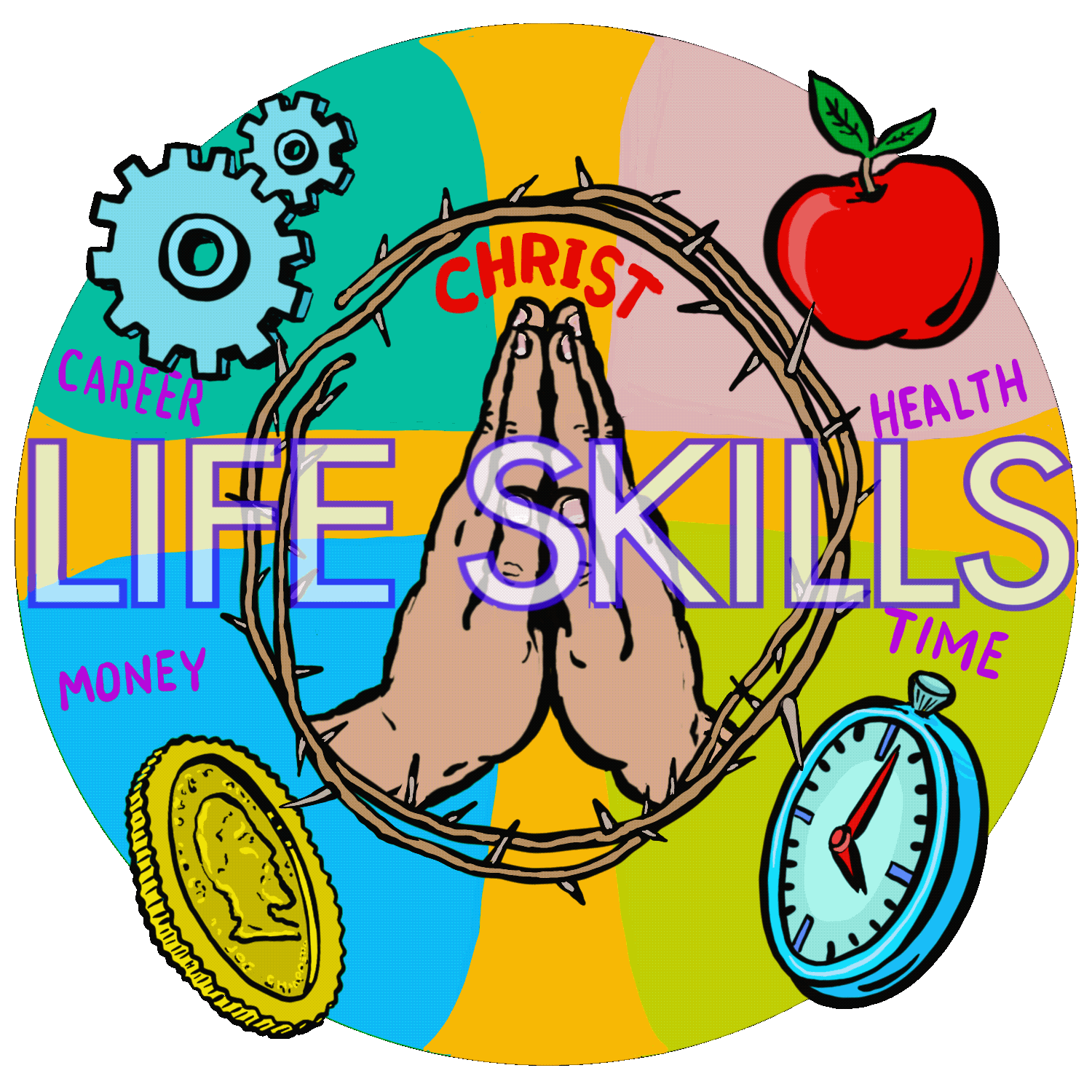 Life Skills book cover is also rare digital art by Joe Chiappetta called Life Skills: The Circle of Focus